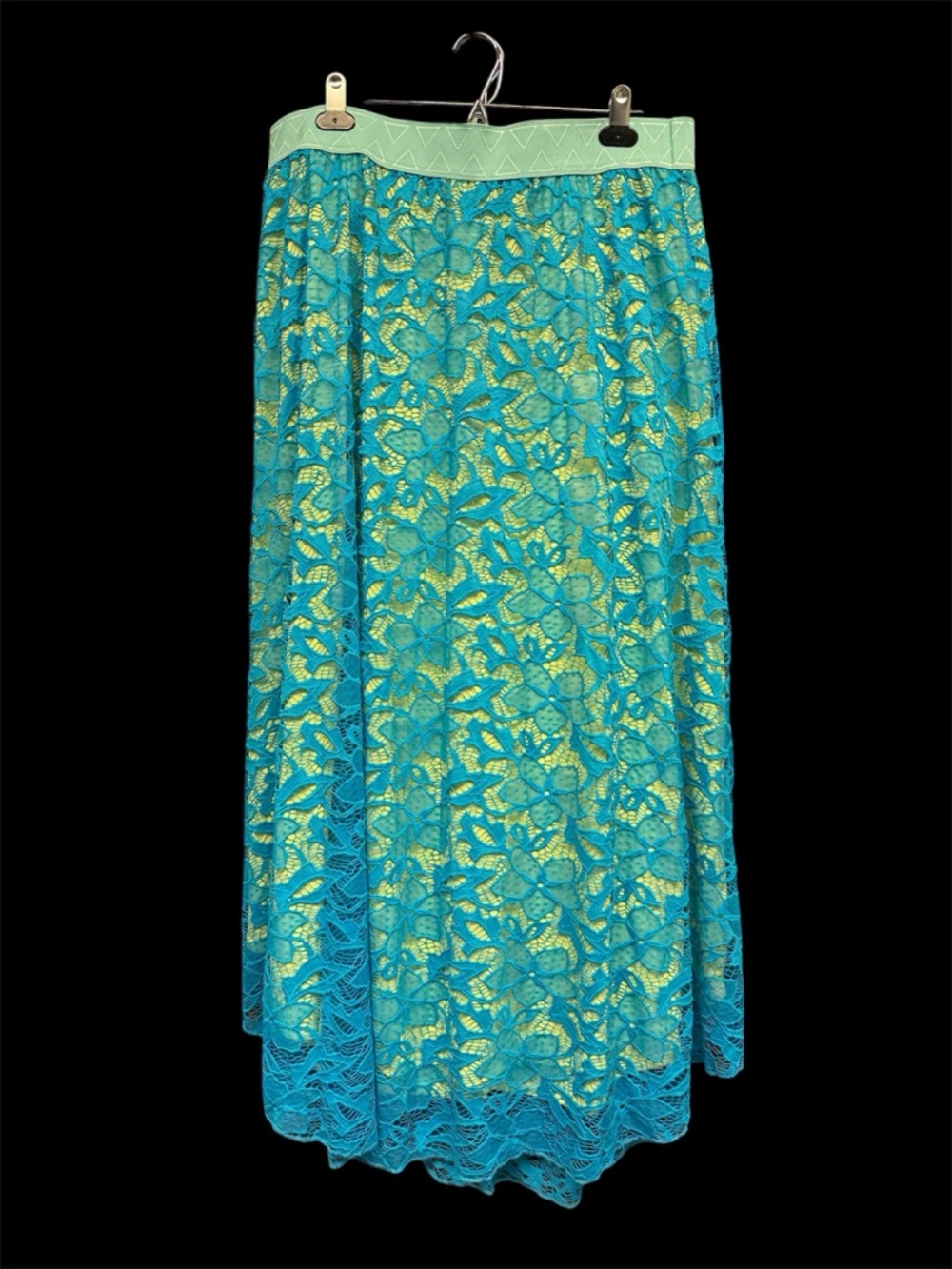 LuLaRoe Turquoise Lace Maxi Skirt with Mint Waistband